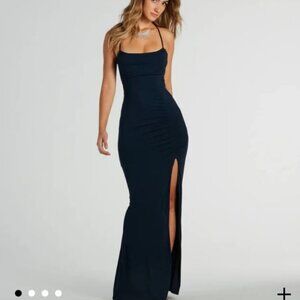 NEW Ashley Sleeveless Bow Mermaid Formal Dress Navy Blue Size Small Prom Formal